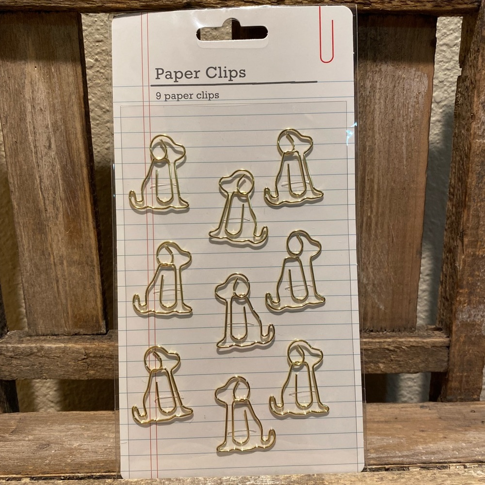 Dog Shaped Paper Clips Set Of 9, Large Gold Colored Dog Paper Clips